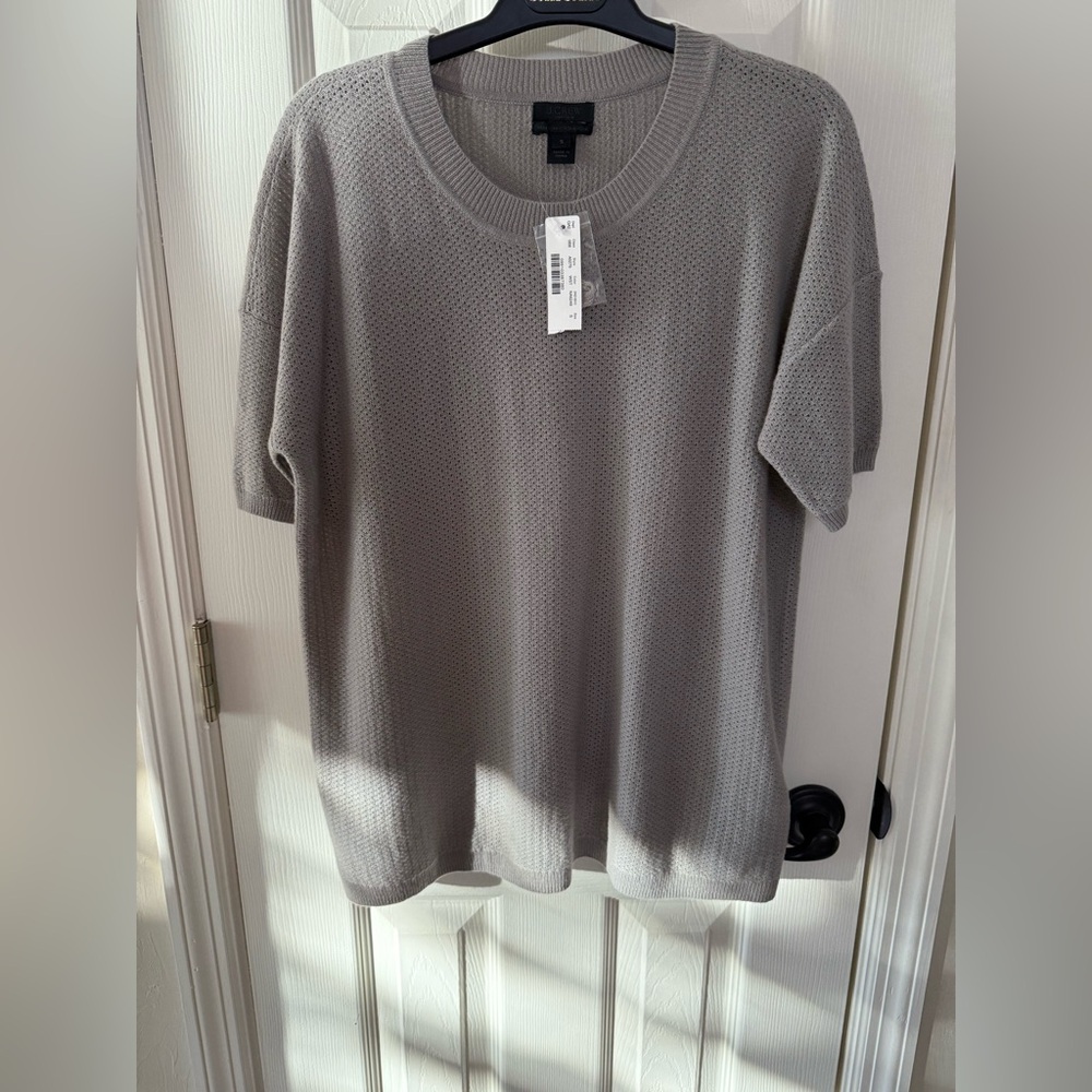 J Crew grey 100% cashmere mesh knit s/s sweater S